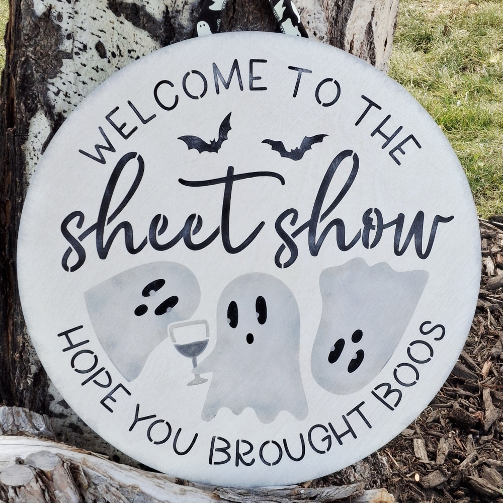 Welcome to the Sheet Show Painted Door Hanger Halloween Porch Entryway Sign